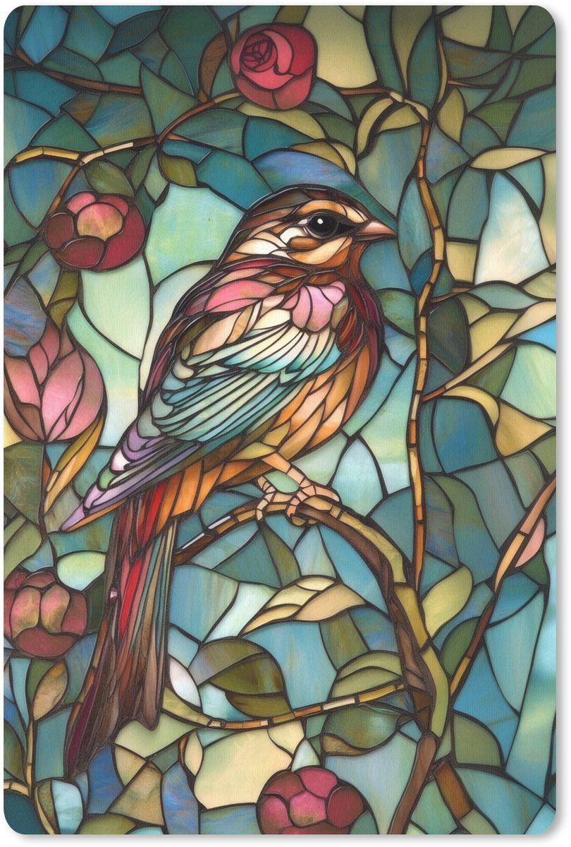 Muismat 18x27 cm - Mousepad Vogel - Tak - Rozen - Mozaïek - Muismatten