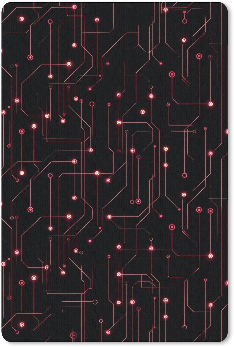 Muismat 18x27 cm - Mousepad Gaming - Lijnen - Netwerk - Stippen - Rood - Muismatten