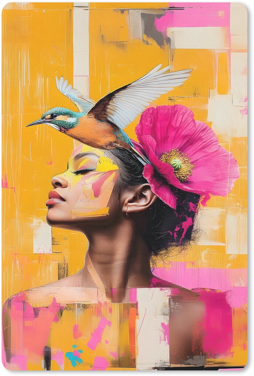 Muismat 18x27 cm - Mousepad Vogel - Vrouw - Abstract - Bloem - Muismatten