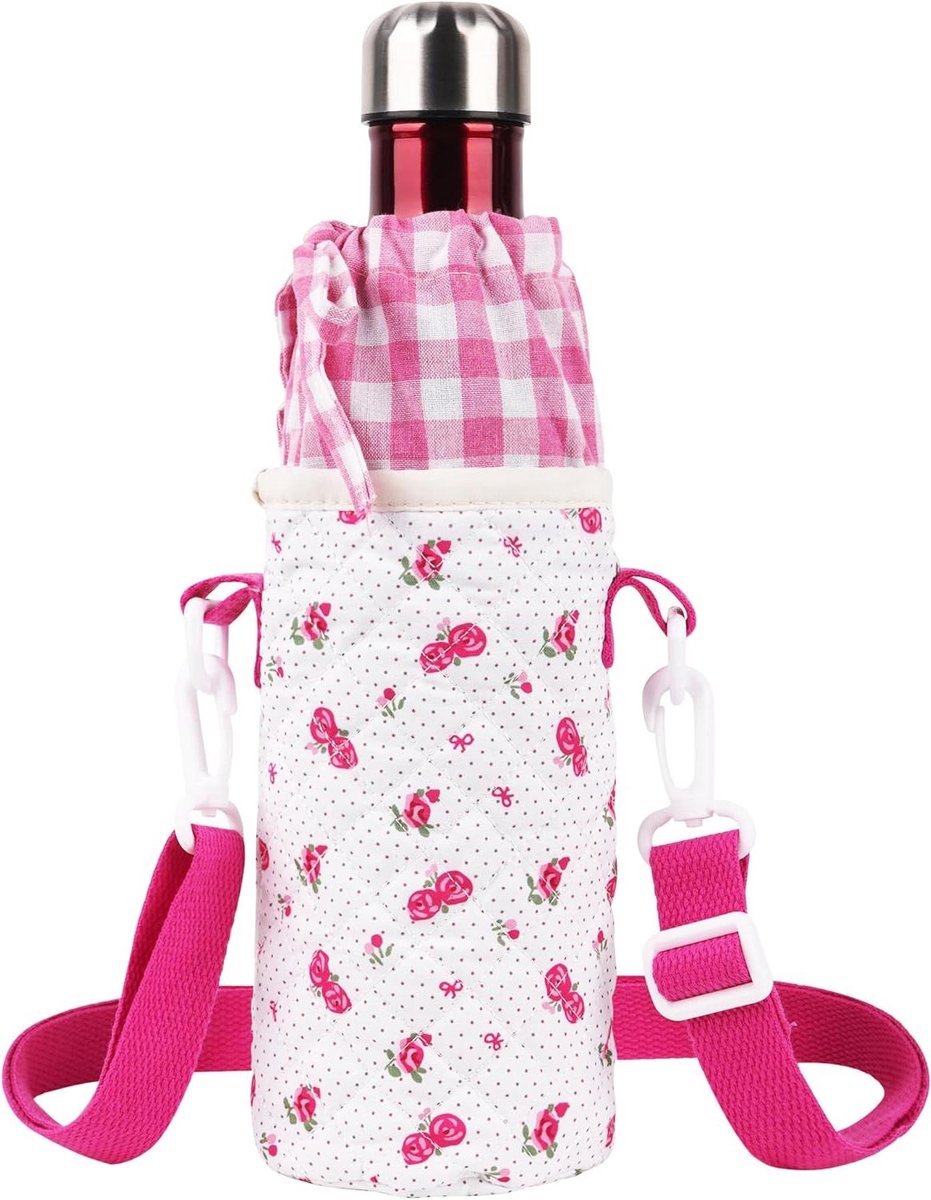 Allecto Plus - Universele Waterflesdrager met Riem voor S'well Flessen - Roze - Handige Schouderriem - Waterfles Draagtas - 25 oz Capaciteit - Trekkoord - Compatibel met Cola-vormige Fles