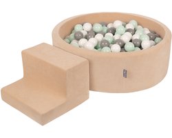 KiddyMoon Schuim speeltuin VELVET PPZP-OK30V-122 met zand beige ballen: wit-grijs-mint 200 zwembad/tribune