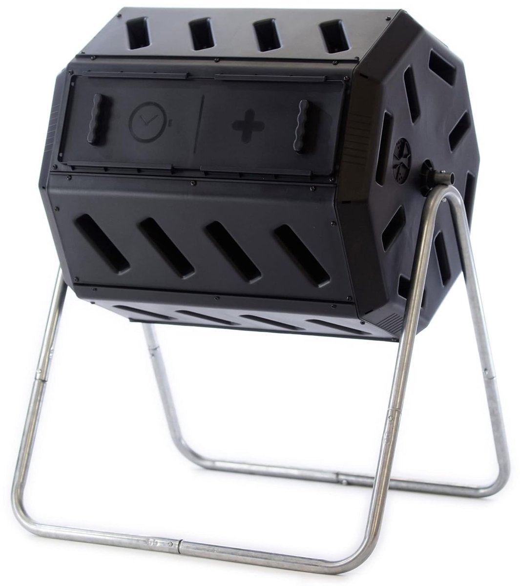 Outdoor Tumbling Composter - Double Room - 100% Gerecycled Resin - Rotatie Compostbak - Tuin Keuken - Tuinafval - Zwart - 140L