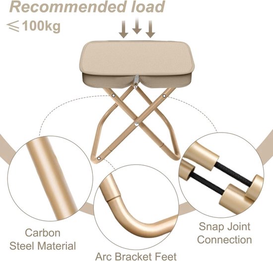 Kruk-Opvouwbare kruk - Opvouwbare kampeerkruk - Kleine draagbare stoel - Draagbare mini-vouwstoel - Lichtgewicht opvouwbare viskruk - Draagbare kampeerstoel- geschikt voor tuin, strand, wandelen, picknick (kaki) van Merkloos — afbeelding 2