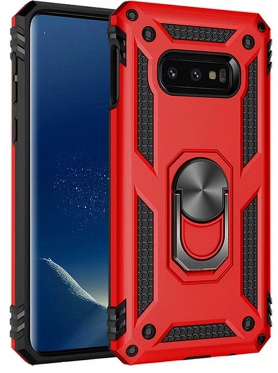 Stevige Magnetische Anti shock ring Geschikt voor Samsung Galaxy S10E back cover case- schokbestendig-TPU met stand - Rood
