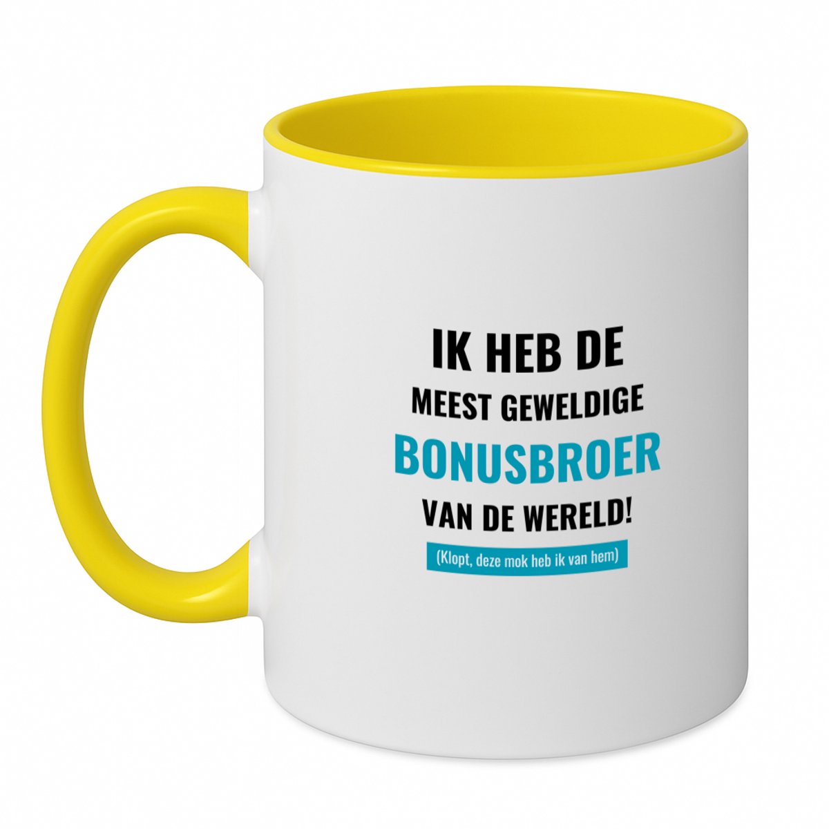 Hacebo® - ik heb de meest geweldige bonusbroer van wereld (klopt, deze mok heb ik van hem) koffiebeker geel - de meest geweldigste bonusbroer - thee mok - koffie beker - verjaardagscadeau - verjaardag - cadeau - koffiemok - 350 ML inhoud