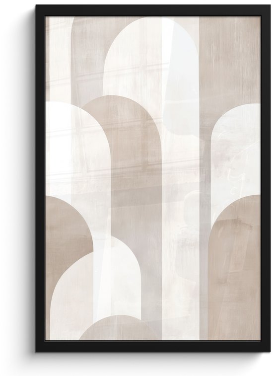 Poster in lijst - Fotolijst 40x60 cm - Posters - Abstracte bogen - Modern - Beige - Posterlijst zwart - Decoratie - Wanddecoratie woonkamer - Muurdecoratie slaapkamer