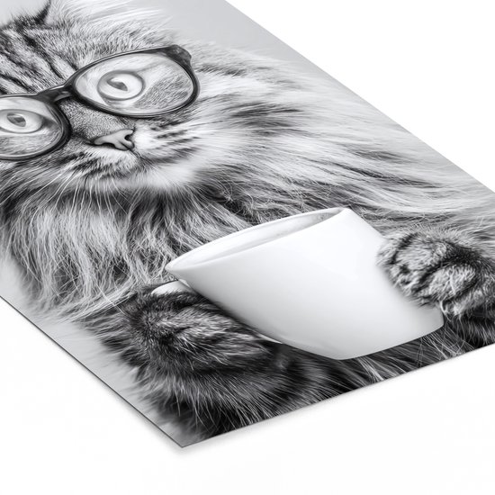 Affiche encadrée - Cadre photo 40x60 cm - Posters - Chat - Verres - Mug - Duveteux - Cadre poster noir - Décoration - Décoration murale salon - Décoration murale chambre