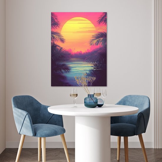 Affiche 60x80 cm - Soleil - Jaune - Palmiers - Tropical - Posters - Décoration chambre - Décoration murale salon - Décoration murale chambre