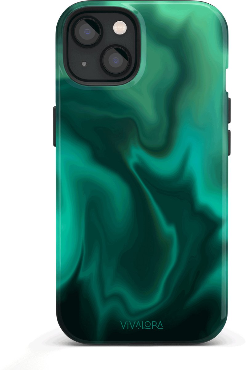 VivaLora Tough Telefoonhoesje iPhone 13 met MagSafe - Northern Lights Print - 2-in-1 Phone Case - Hard Case & Siliconen Backcover - Extra Bescherming - Shockproof Cover - Groen/Blauw