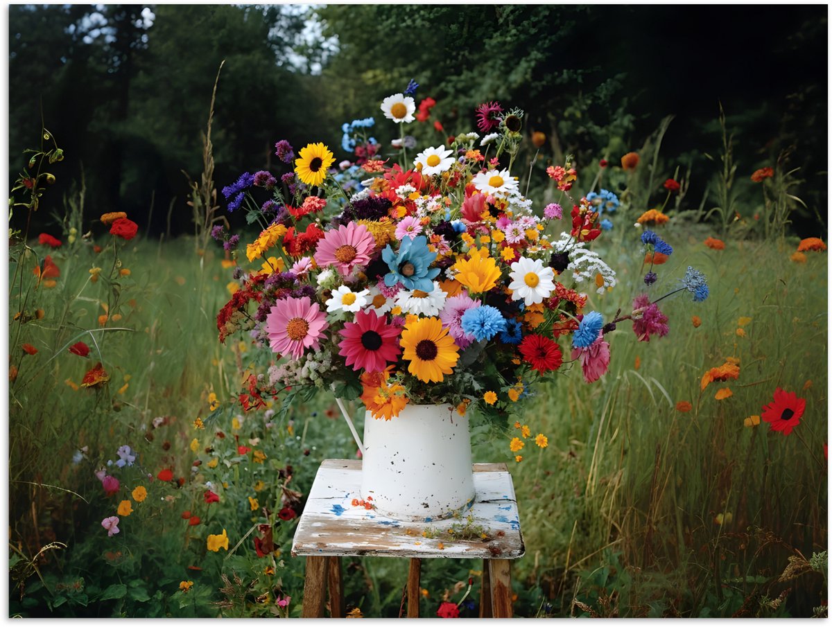 Poster 80x60 cm - Bloemen - Krukje - Gieter - Veld - Posters - Kamer decoratie - Wanddecor