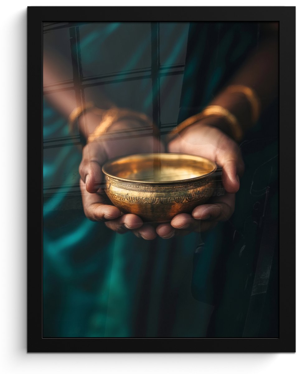 FrameYourWall Poster in lijst - Fotolijst 30x40 cm - Posters - Goud - Kom - Blauw - Posterlijst zwart - Decoratie - Wanddecoratie woonkamer - Muurdecoratie slaapkamer