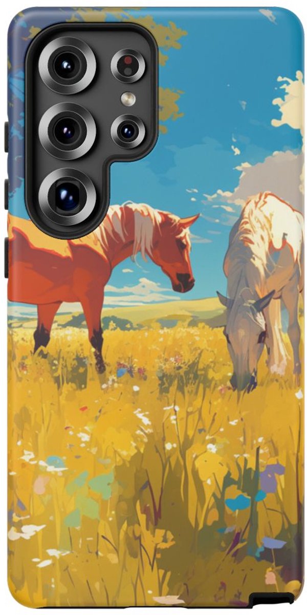 Paarden Grazend in Zonnig Veld – Telefoonhoesje Geschikt voor Samsung Galaxy S25 Ultra