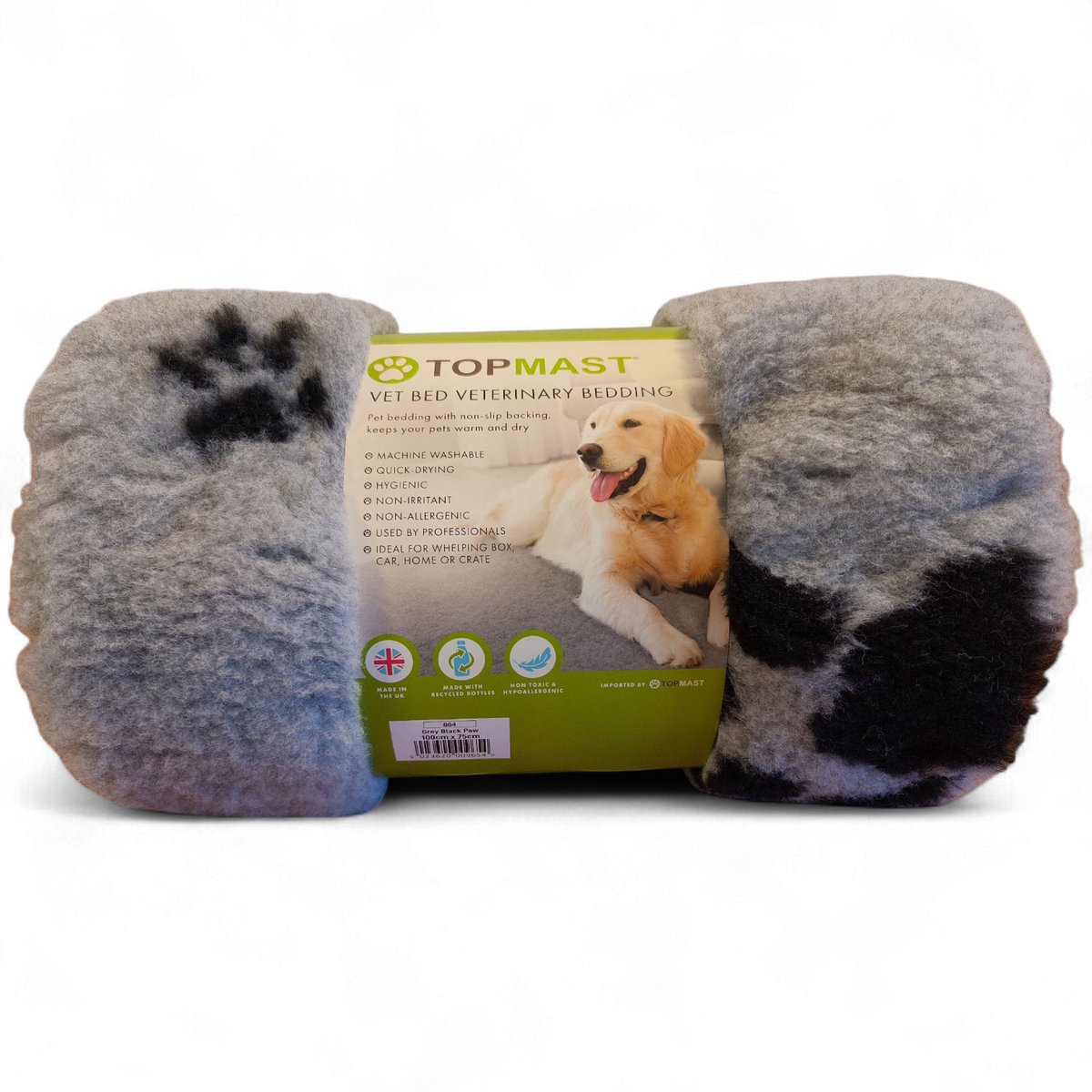 Topmast VetBed Grijs Paws - 100 x 75 cm - Antislip & Hypoallergeen