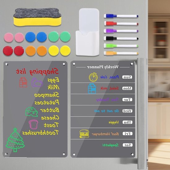 TMS A3 Weekplanner Whiteboard | Magnetische kalender voor koelkast en droogwispennen | Maaltijd- of gezinsplanner voor keuken (Blush, A3-maandelijks