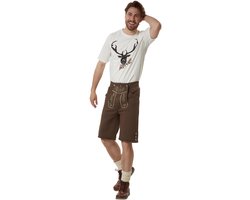 dressforfun Authentieke Lederhosen Lenni - Fleece - Bruin - 50 - Oktoberfest Kleding Man - Herenkostuum - Verkleedkleding - Duitse Klederdracht - Carnavalskleding - Klederdrachtvest - Traditionele Broek