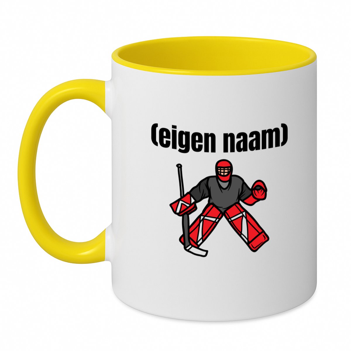 Hacebo® - ijshockey keeper met eigen naam koffiebeker geel - Ijshockey - atleten - thee mok - koffie beker - iemand die houdt van ijshockey - verjaardag - cadeau - kado - koffiemok - 350 ML inhoud