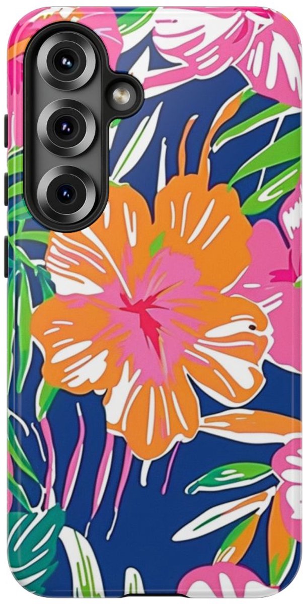 Vrolijk Tropisch Bloemenpatroon – Telefoonhoesje Geschikt voor Samsung Galaxy S25
