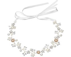 Bruiloft Haaraccessoires - Parels Headband - Gouden Hoofdband - Bloemen Haaraccessoires - Handgemaakt Geschenk - Tiara voor de Bruid
