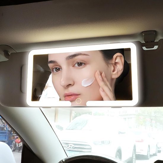 Foto: Makeup mirror voor auto sun visor mirror met licht universele zonnevisier spiegel cosmetische spiegel met 3 lichtmodi