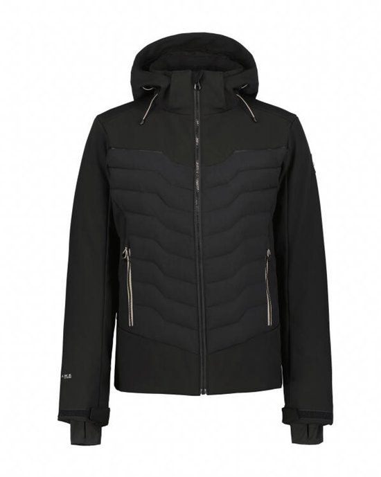 Zwarte heren softshell jas van Icepeak met doorgestikte panelen op de borst.