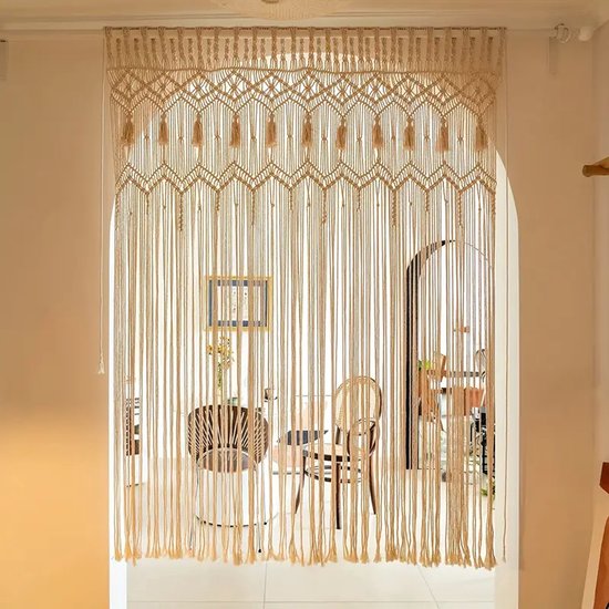 Rideau en macramé – 1 pièce – Décoration de fenêtre tissée – Style bohème – Katoen Handgemaakt – Pour porte, fenêtre ou mur