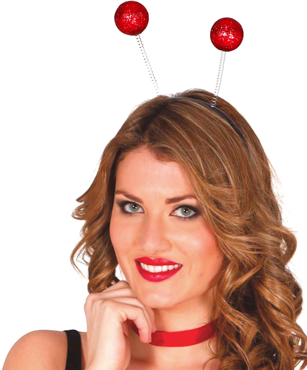 Smiffys Kostuum Haarband Glitter Ball Boppers Rood