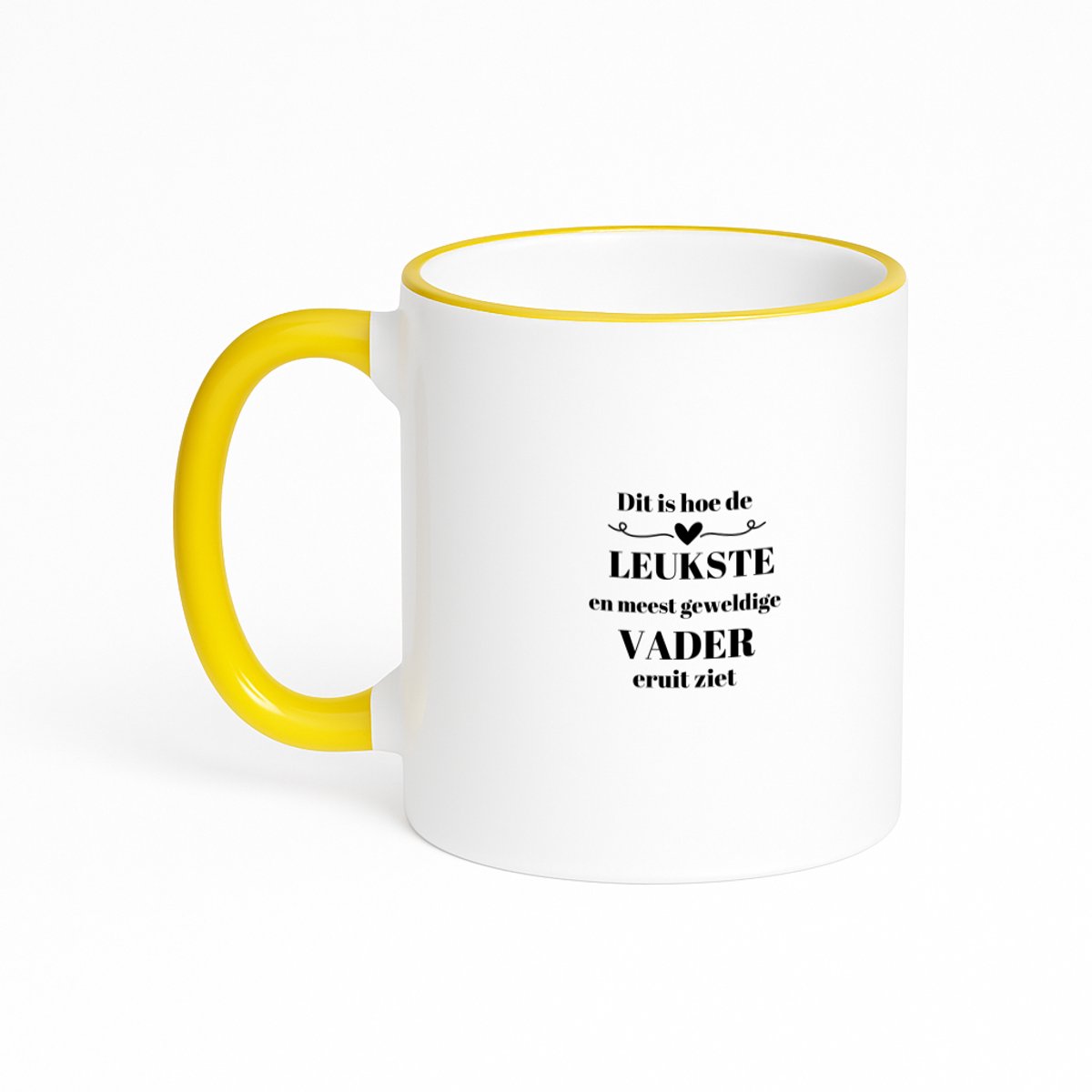 Hacebo® - dit is hoe de leukste en meest geweldigste vader eruit ziet koffiebeker met gekleurde rand geel - meest leukste vader - thee mok - koffie beker - vader cadeautjes - vaderdag - verjaardag - geschenk - kado - koffiemok - 330 ML