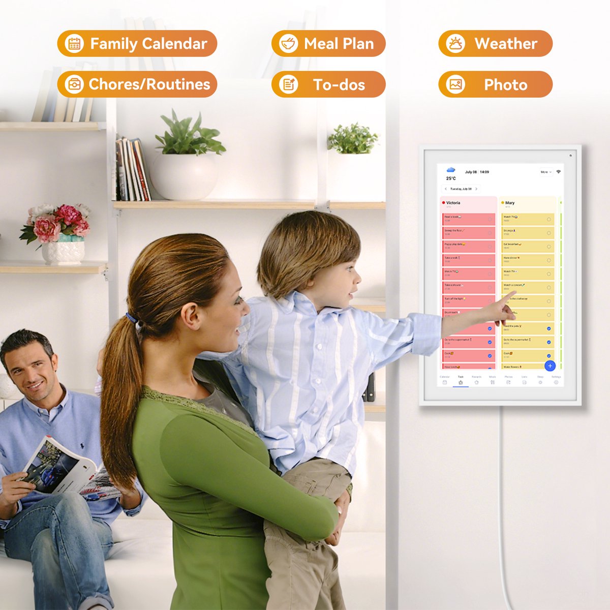 TABWEE P15 15,6" Digitale fotolijst Met Touchscreen - 1080P Full HD Slimme Gezinsplanner-Digitale Fotolijst & Takenlijst, Interactief Haarddisplay thumbnail 5