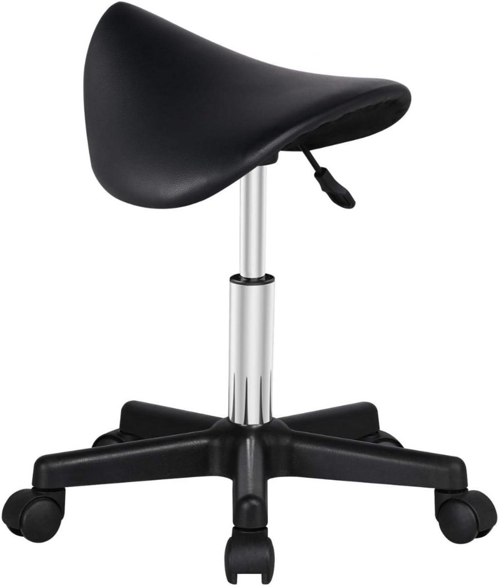 Zadelkruk op Wielen - Kapperskruk Ergonomisch - Tabouret - Zwart