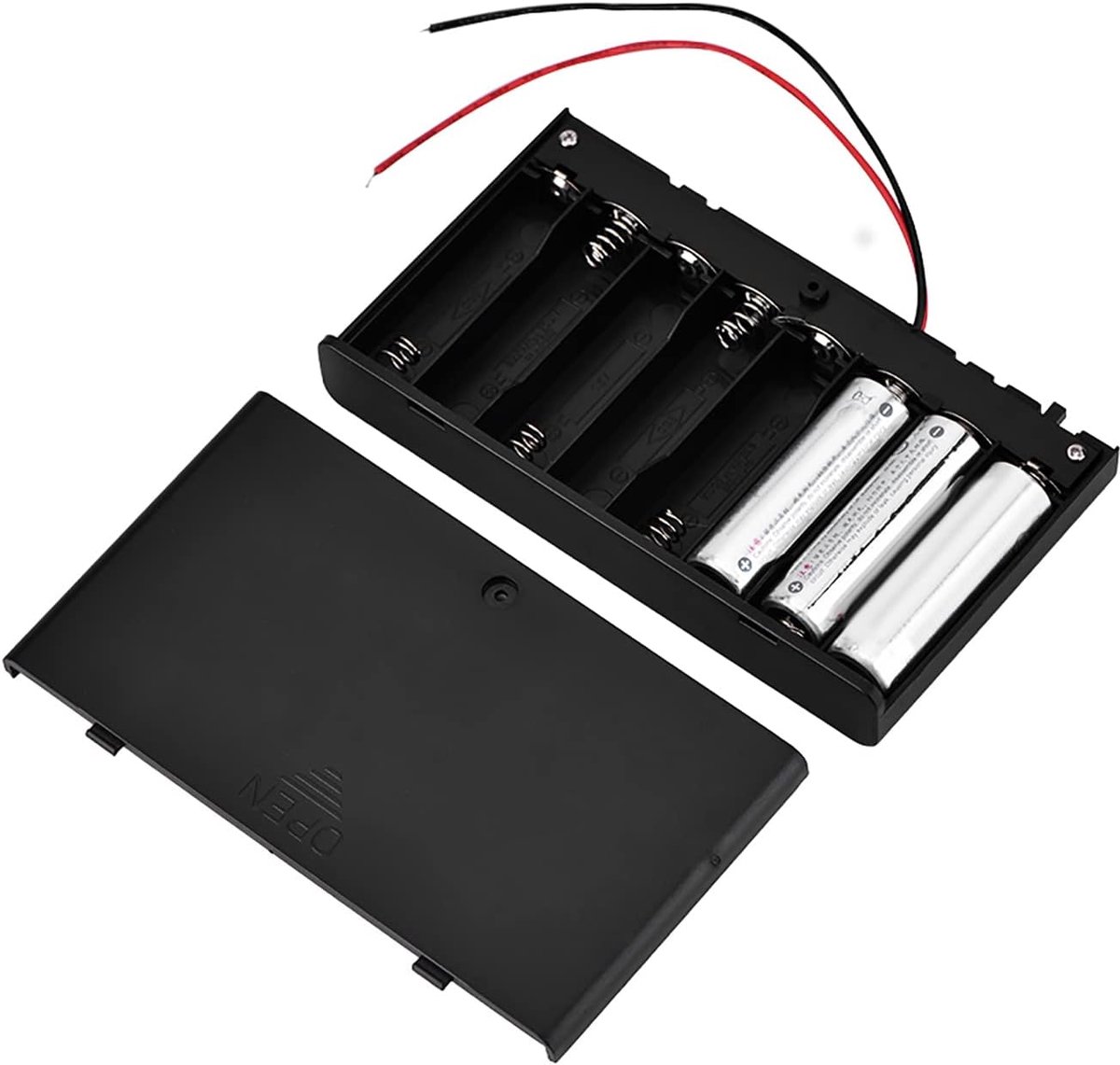 Greluma 2 stuks 12V 8 x AA batterijhouder kunststof batterij opbergdoos met kofferdeksel AAN/UIT schakelaar met draadgeleiders Greluma 2 stuks 12V 8 x AA batterijhouder kunststof batterij opbergdoos met kofferdeksel AAN/UIT schakelaar met draadgeleiders