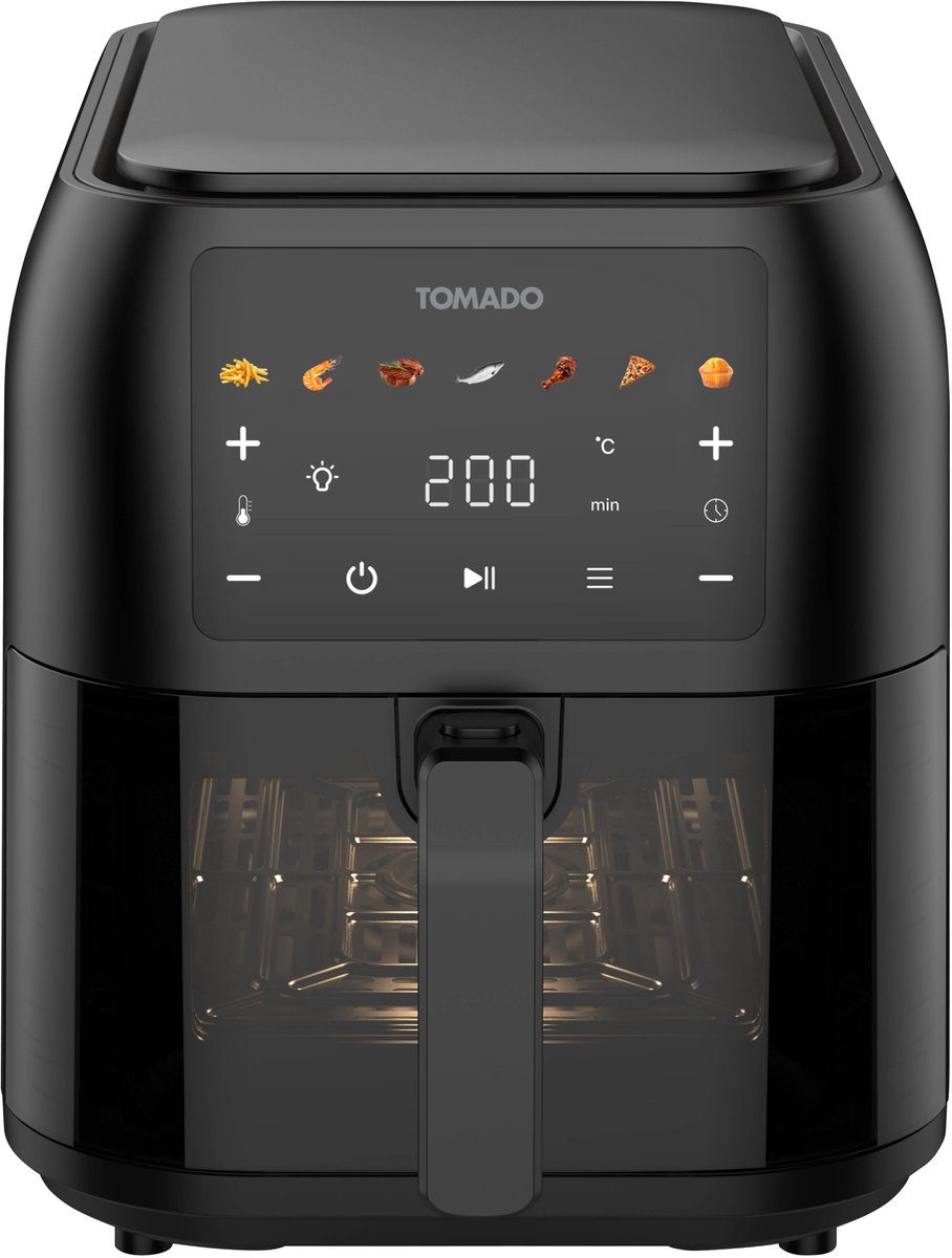 Afbeelding 2 van Tomado TAF8002B - Grote airfryer - XXL airfryer - 8 liter - Heteluchtfriteuse - Kijkvenster - Tiptoetsbediening - 7 automatische programma's - Zwart
