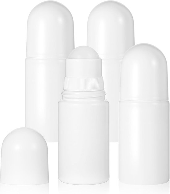 4 stuks - Rollerflesjes - Kunststof Roller - Navulbaar Rollerflesje - Met Deksel - Voor Essentiële Oliën, Parfum - 50 ml - Wit