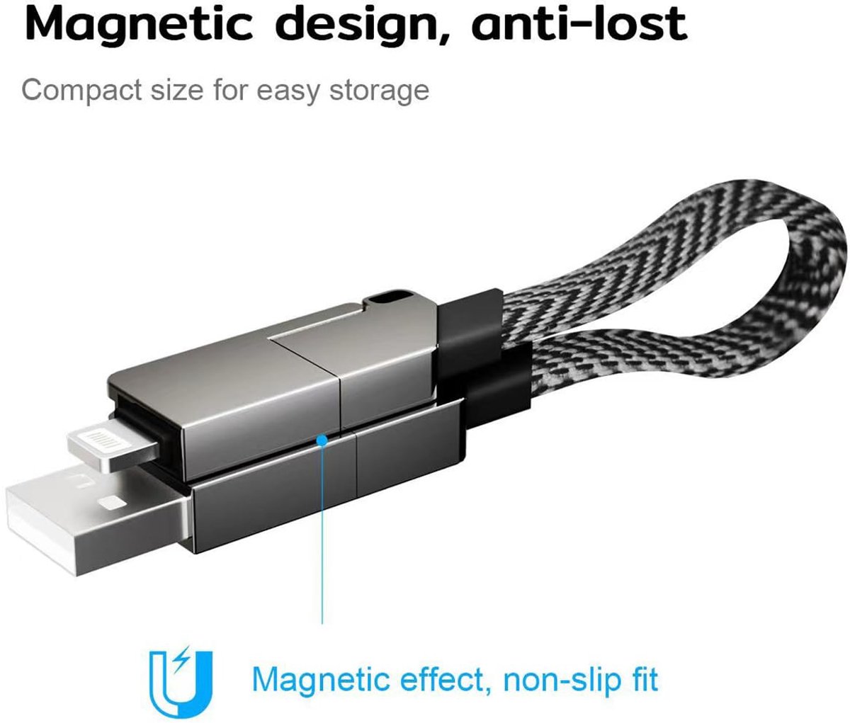 Sleutelhangerlader USB C iOS 6-in-1 60W PD Snelladingskabel, Magnetisch Opvouwbaar Draagbaar Reizen Gegevensoverdrachtskabel Sleutelhanger voor alle smartphones, tablets en powerbanks (zwart) — cadeau in Gadgets - foto 4