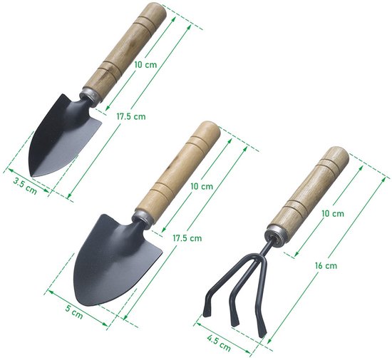 Allecto Plus - Mini Tuingereedschap Set van 3 Stuks - Tuinschop en Tuinhark - Houten Cadeau Set voor Potplanten - Binnen en Buiten Gebruik van Allecto Plus — afbeelding 3