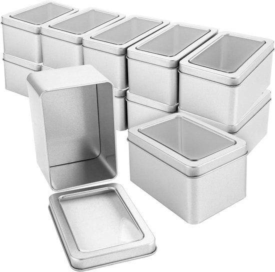 8 stuks metalen blikjes, klein, 9,5 x 6,0 x 2,5 cm, blikjes