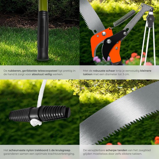 tectake® Telescopische Snoeischaar - Heggenschaar - 161 - 260 cm - Takkenschaar - Op Steel - Stokheggenschaar met Trekkabel en Zaag - Boomzaag met Telescoopstang - Uitschuifbaar van Merkloos	 — afbeelding 3