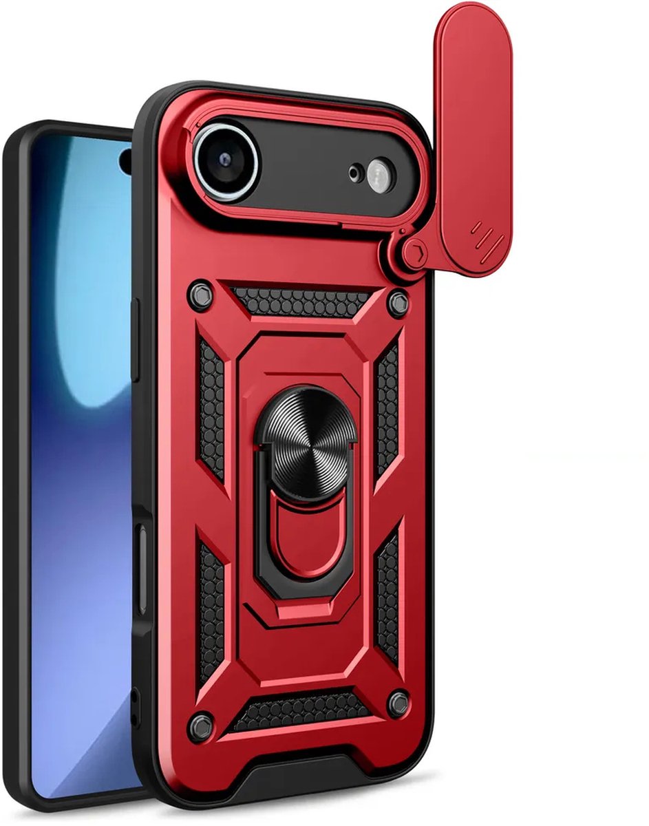 MobyDefend Hoesje - Geschikt voor iPhone Air - Pantsercase Met Draaibare Ring - Rood