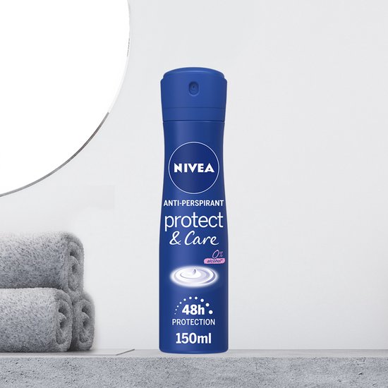 NIVEA Protect & Care Deodorant Spray - Met NIVEA crème - Voor de gevoelige huid - Beschermt 48 uur lang - Alcoholvrij - 6 x 150 ml - NIVEA