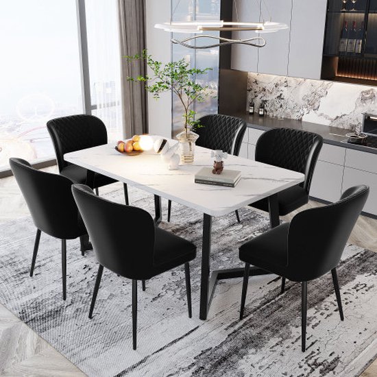 Chaise de salle à manger (6 pièces), noire, chaise design rembourrée avec dossier, assise en velours, structure en métal