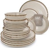 Rustic Crockery Set for 6 People, 24 Pieces, Rustic Design, Dishwasher Safe, Dish and Plate Set, Beige