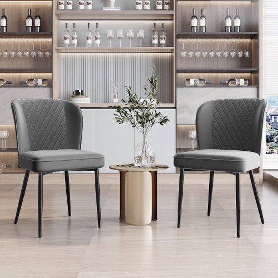 Eetkamerstoel (2 stuks), donkergrijs, gestoffeerde stoel design stoel met rugleuning, zitting van fluweel, frame van metaal
