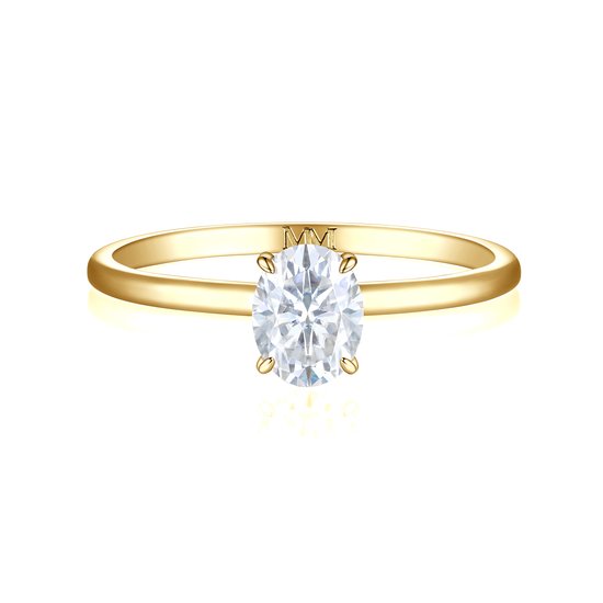 Mystique - 14k Geelgouden Ovale Solitaire Moissanite Ring met Hidden Halo | Wedfit - 1.5 karaat