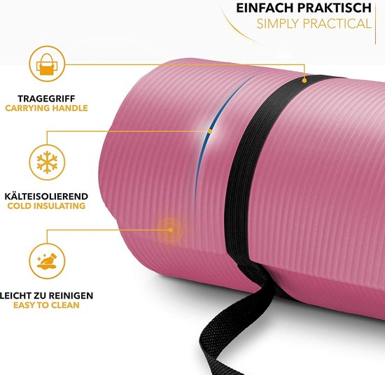 Luxe Duurzame fitnessmat yogamat pilatesmat gymnastiekmat | 190 x 100 cm | 1,5 cm dikte | getest op ftalaten | NBR-schuimrubber - Yogamat Roze van Luxe — afbeelding 4