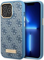 Guess 4G Plaque Back Case (MagSafe Compatible) - Geschikt voor Apple iPhone 14 Pro (6.1") - Blauw