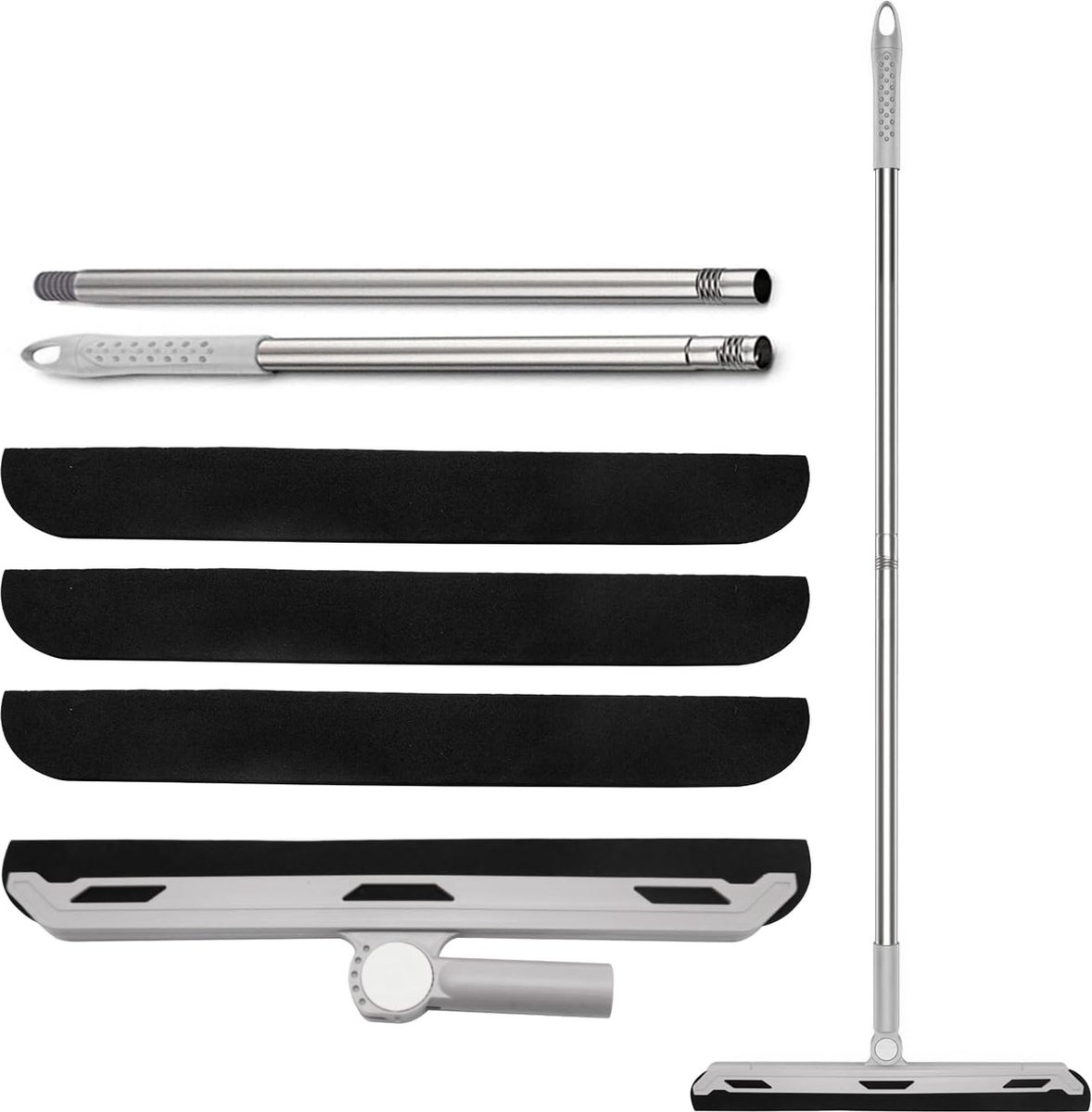 Goedkoopste Vloermop bezem raamwisser, douchevloerwisser, douchewaterwisser met 38 cm breedte, 3 x vervangend rubber inbegrepen, perfecte vloerwisser voor douches/terras/balkon (grijs