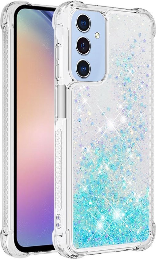 Coverup Liquid Glitter Back Cover - Geschikt voor Samsung Galaxy A15 Hoesje - Lichtblauw