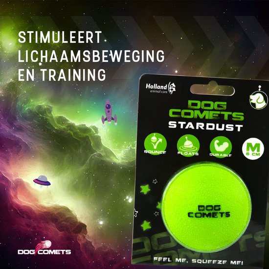 Jouet pour chien Dog Comets Ball Stardust - Jouet pour chien durable - Balle pour chien robuste - Balle en caoutchouc - Convient aux chiens - Vert - Diamètre 6