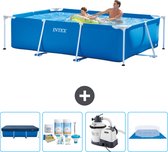 Intex Rechthoekig Frame Zwembad - 260 x 160 x 65 cm - Blauw - Inclusief Afdekzeil - Onderhoudspakket - Zwembadfilterpomp - Grondzeil