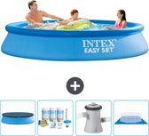Intex Rond Opblaasbaar Easy Set Zwembad - 305 x 61 cm - Blauw - Inclusief Afdekzeil - Onderhoudspakket - Zwembadfilterpomp - Grondzeil