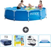 Intex Rond Frame Zwembad - 305 x 76 cm - Blauw - Inclusief Solarzeil - Onderhoudspakket - Zwembadfilterpomp - Grondzeil